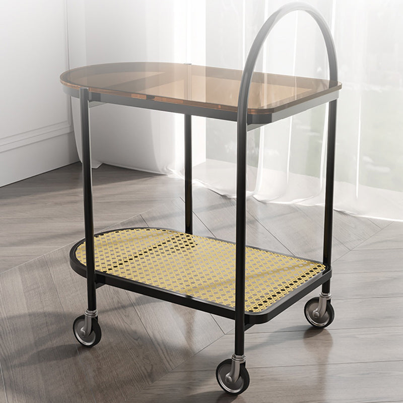 30.3" Tall Tray Top Side Accent Table Elliptical Glass Top End Table with Casters Clearhalo 'Coffee & Accent Tables' 'End & Side Tables' 'end_side_tables' 'furn' 'furn_end_side_tables' 'Furniture' 'Living Room Furniture' 7664496