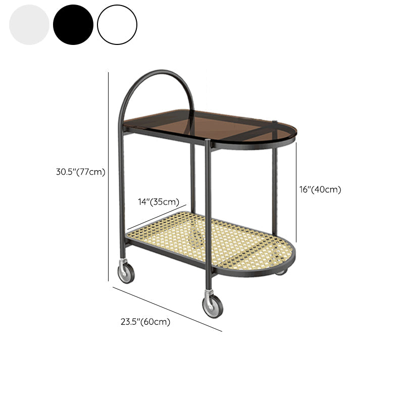 30.3" Tall Tray Top Side Accent Table Elliptical Glass Top End Table with Casters Clearhalo 'Coffee & Accent Tables' 'End & Side Tables' 'end_side_tables' 'furn' 'furn_end_side_tables' 'Furniture' 'Living Room Furniture' 7664497