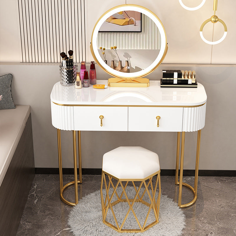 Removable Makeup Counter Lighted Mirror Vanity Dressing Table with Drawer Makeup Vanity & Mirror & Nest Stool 39"L x 16"W x 30"H White-Gold Clearhalo 'Bedroom Furniture' 'furn' 'furn_makeup_vanities' 'Furniture' 'Makeup Vanities' 'makeup_vanities' 7664691