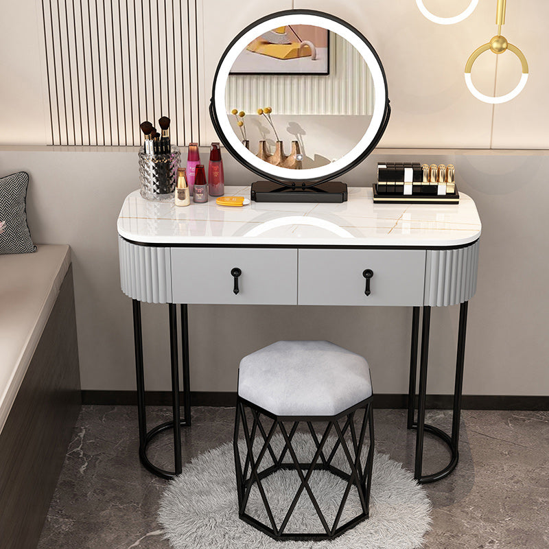 Removable Makeup Counter Lighted Mirror Vanity Dressing Table with Drawer Makeup Vanity & Mirror & Nest Stool 39"L x 16"W x 30"H White & Gray & Black Clearhalo 'Bedroom Furniture' 'furn' 'furn_makeup_vanities' 'Furniture' 'Makeup Vanities' 'makeup_vanities' 7664693