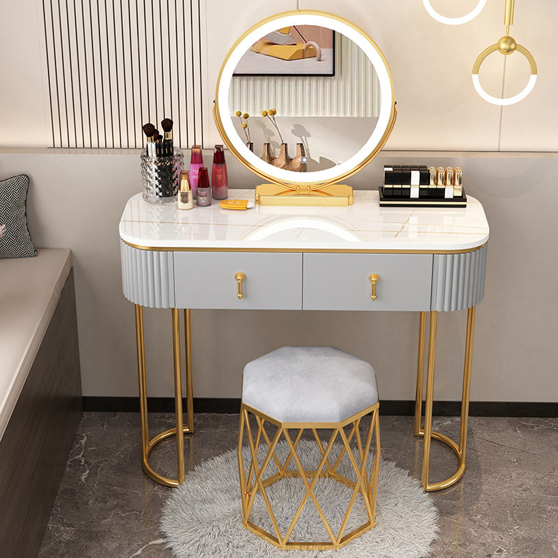 Removable Makeup Counter Lighted Mirror Vanity Dressing Table with Drawer Makeup Vanity & Mirror & Nest Stool 39"L x 16"W x 30"H Gold-White-Gray Clearhalo 'Bedroom Furniture' 'furn' 'furn_makeup_vanities' 'Furniture' 'Makeup Vanities' 'makeup_vanities' 7664695