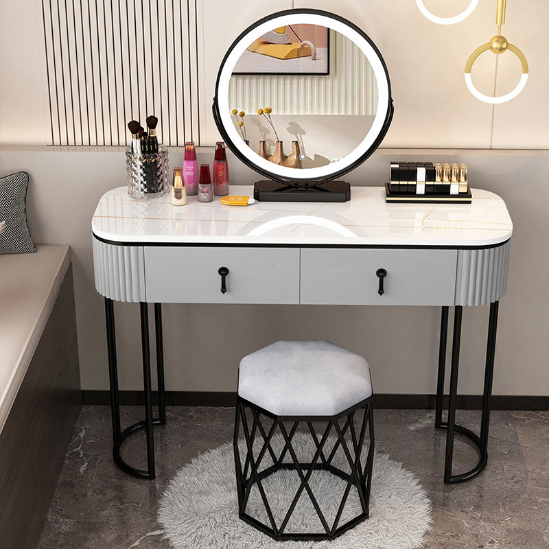 Removable Makeup Counter Lighted Mirror Vanity Dressing Table with Drawer Makeup Vanity & Mirror & Nest Stool 47"L x 16"W x 30"H White & Gray & Black Clearhalo 'Bedroom Furniture' 'furn' 'furn_makeup_vanities' 'Furniture' 'Makeup Vanities' 'makeup_vanities' 7664698