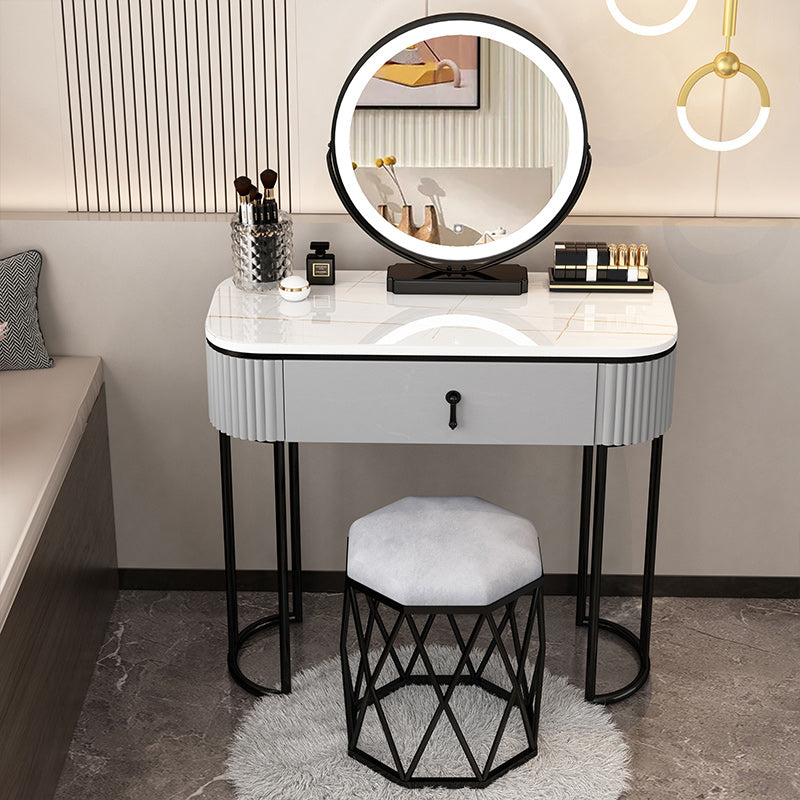 Removable Makeup Counter Lighted Mirror Vanity Dressing Table with Drawer Makeup Vanity & Mirror & Nest Stool 31"L x 16"W x 30"H White & Gray & Black Clearhalo 'Bedroom Furniture' 'furn' 'furn_makeup_vanities' 'Furniture' 'Makeup Vanities' 'makeup_vanities' 7664704