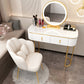 Removable Makeup Counter Lighted Mirror Vanity Dressing Table with Drawer Makeup Vanity & Mirror & Petal Chair 39"L x 16"W x 30"H White-Gold Clearhalo 'Bedroom Furniture' 'furn' 'furn_makeup_vanities' 'Furniture' 'Makeup Vanities' 'makeup_vanities' 7664708