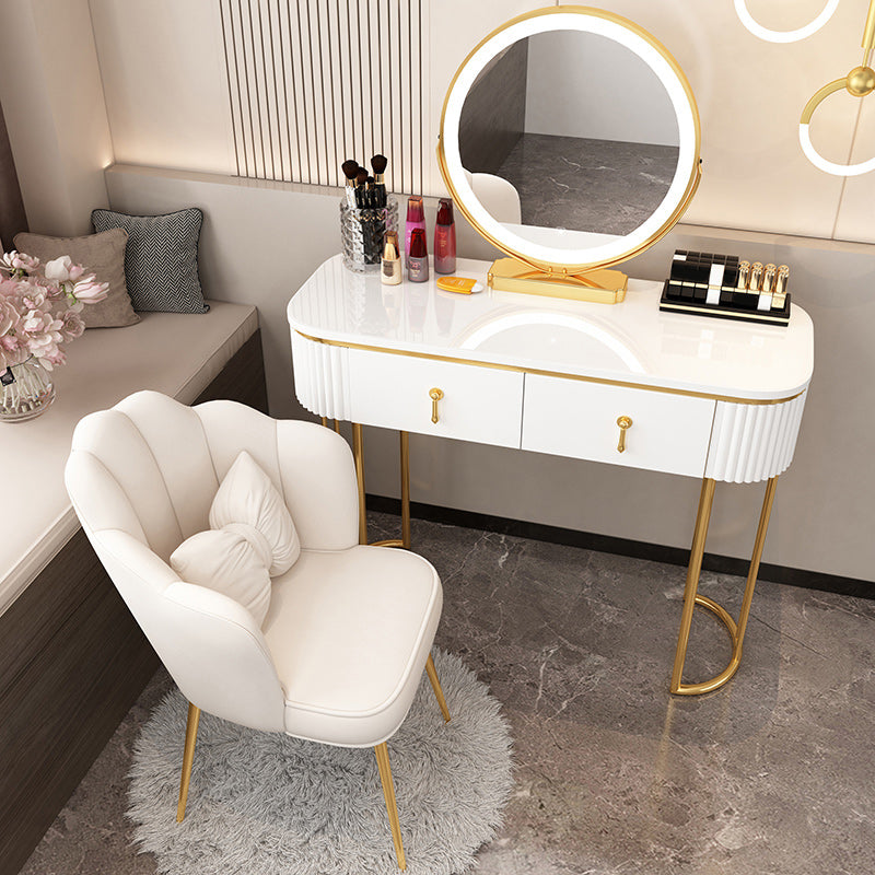 Removable Makeup Counter Lighted Mirror Vanity Dressing Table with Drawer Makeup Vanity & Mirror & Petal Chair 39"L x 16"W x 30"H White-Gold Clearhalo 'Bedroom Furniture' 'furn' 'furn_makeup_vanities' 'Furniture' 'Makeup Vanities' 'makeup_vanities' 7664708