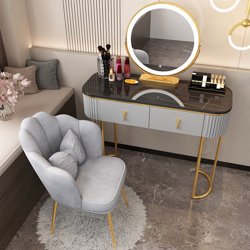 Removable Makeup Counter Lighted Mirror Vanity Dressing Table with Drawer Makeup Vanity & Mirror & Petal Chair 39"L x 16"W x 30"H Black-Gold Clearhalo 'Bedroom Furniture' 'furn' 'furn_makeup_vanities' 'Furniture' 'Makeup Vanities' 'makeup_vanities' 7664711