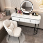 Removable Makeup Counter Lighted Mirror Vanity Dressing Table with Drawer Makeup Vanity & Mirror & Petal Chair 47"L x 16"W x 30"H White-Black Clearhalo 'Bedroom Furniture' 'furn' 'furn_makeup_vanities' 'Furniture' 'Makeup Vanities' 'makeup_vanities' 7664715