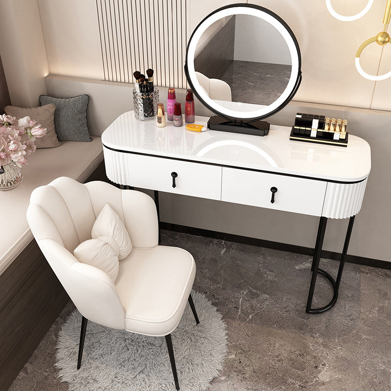 Removable Makeup Counter Lighted Mirror Vanity Dressing Table with Drawer Makeup Vanity & Mirror & Petal Chair 47"L x 16"W x 30"H White-Black Clearhalo 'Bedroom Furniture' 'furn' 'furn_makeup_vanities' 'Furniture' 'Makeup Vanities' 'makeup_vanities' 7664715