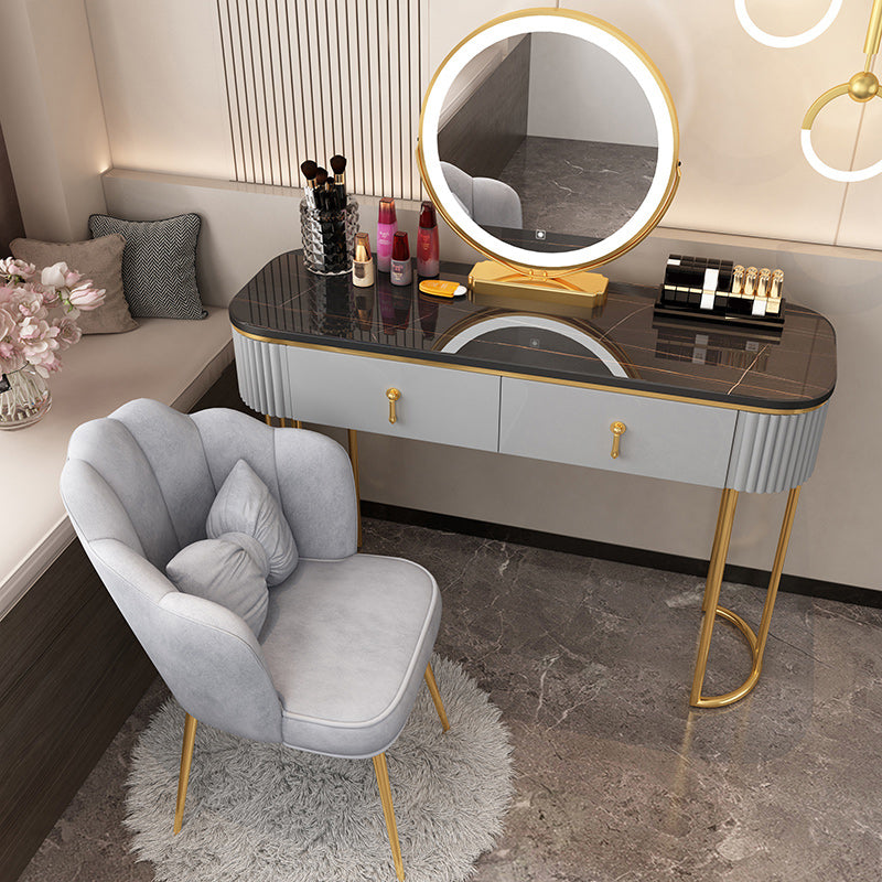 Removable Makeup Counter Lighted Mirror Vanity Dressing Table with Drawer Makeup Vanity & Mirror & Petal Chair 47"L x 16"W x 30"H Black-Gold Clearhalo 'Bedroom Furniture' 'furn' 'furn_makeup_vanities' 'Furniture' 'Makeup Vanities' 'makeup_vanities' 7664716
