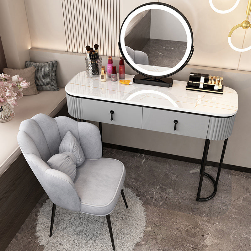 Removable Makeup Counter Lighted Mirror Vanity Dressing Table with Drawer Makeup Vanity & Mirror & Petal Chair 47"L x 16"W x 30"H White & Gray & Black Clearhalo 'Bedroom Furniture' 'furn' 'furn_makeup_vanities' 'Furniture' 'Makeup Vanities' 'makeup_vanities' 7664717