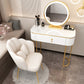 Removable Makeup Counter Lighted Mirror Vanity Dressing Table with Drawer Makeup Vanity & Mirror & Petal Chair 31"L x 16"W x 30"H White-Gold Clearhalo 'Bedroom Furniture' 'furn' 'furn_makeup_vanities' 'Furniture' 'Makeup Vanities' 'makeup_vanities' 7664719