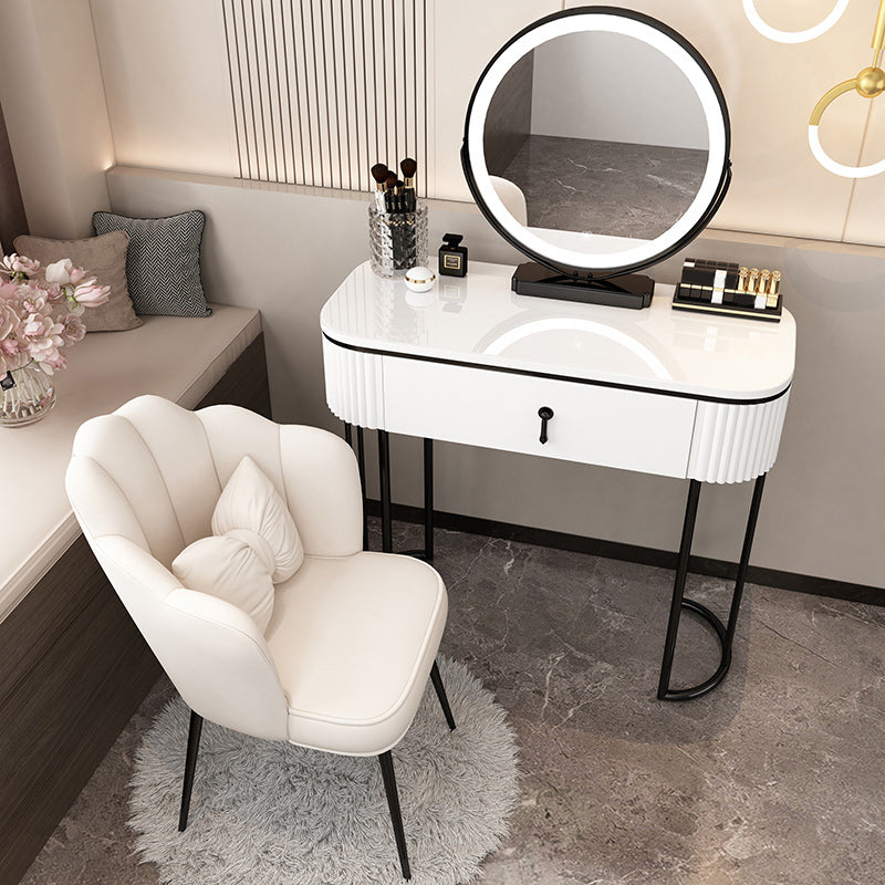 Removable Makeup Counter Lighted Mirror Vanity Dressing Table with Drawer Makeup Vanity & Mirror & Petal Chair 31"L x 16"W x 30"H White-Black Clearhalo 'Bedroom Furniture' 'furn' 'furn_makeup_vanities' 'Furniture' 'Makeup Vanities' 'makeup_vanities' 7664720