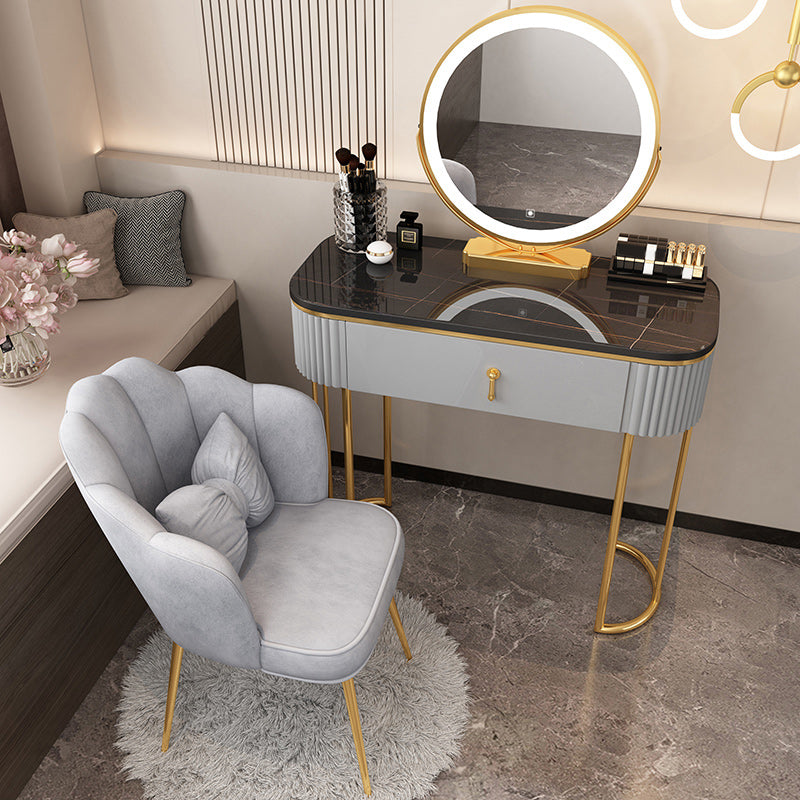 Removable Makeup Counter Lighted Mirror Vanity Dressing Table with Drawer Makeup Vanity & Mirror & Petal Chair 31"L x 16"W x 30"H Black-Gold Clearhalo 'Bedroom Furniture' 'furn' 'furn_makeup_vanities' 'Furniture' 'Makeup Vanities' 'makeup_vanities' 7664721
