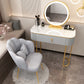 Removable Makeup Counter Lighted Mirror Vanity Dressing Table with Drawer Makeup Vanity & Mirror & Petal Chair 31"L x 16"W x 30"H Gold-White-Gray Clearhalo 'Bedroom Furniture' 'furn' 'furn_makeup_vanities' 'Furniture' 'Makeup Vanities' 'makeup_vanities' 7664723