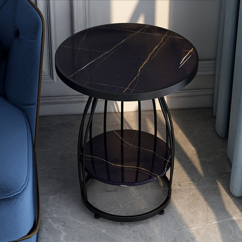 24.8 inch Tall Frame Metal Side Table with Shelf Glam Side End Table Black Black Gold 1 Clearhalo 'Coffee & Accent Tables' 'End & Side Tables' 'end_side_tables' 'furn' 'furn_end_side_tables' 'Furniture' 'Living Room Furniture' 7664836