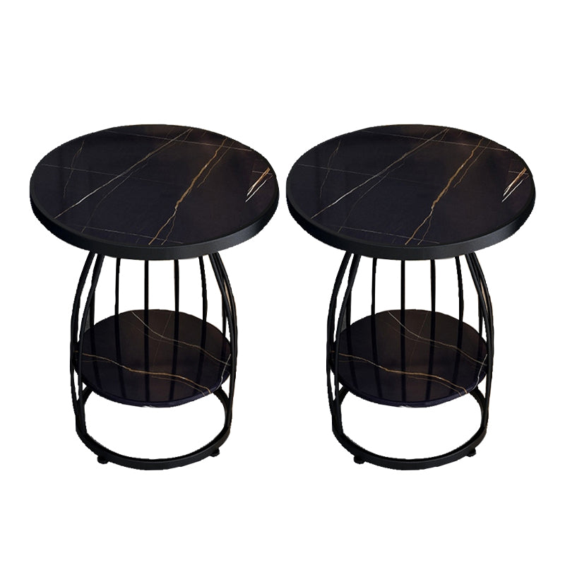 24.8 inch Tall Frame Metal Side Table with Shelf Glam Side End Table Black Black Gold 2 Clearhalo 'Coffee & Accent Tables' 'End & Side Tables' 'end_side_tables' 'furn' 'furn_end_side_tables' 'Furniture' 'Living Room Furniture' 7664839
