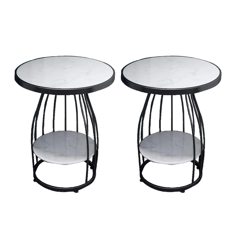 24.8 inch Tall Frame Metal Side Table with Shelf Glam Side End Table Black White 2 Clearhalo 'Coffee & Accent Tables' 'End & Side Tables' 'end_side_tables' 'furn' 'furn_end_side_tables' 'Furniture' 'Living Room Furniture' 7664847