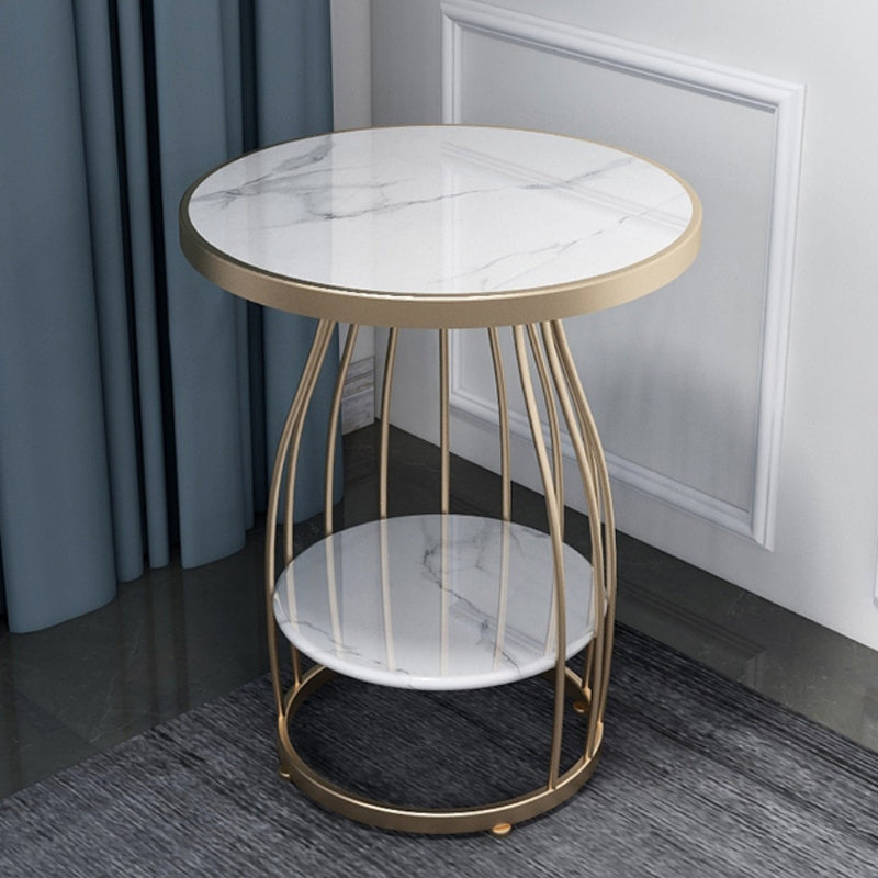 24.8 inch Tall Frame Metal Side Table with Shelf Glam Side End Table Gold White Grey 1 Clearhalo 'Coffee & Accent Tables' 'End & Side Tables' 'end_side_tables' 'furn' 'furn_end_side_tables' 'Furniture' 'Living Room Furniture' 7664852