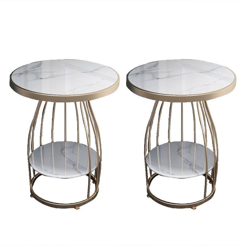 24.8 inch Tall Frame Metal Side Table with Shelf Glam Side End Table Gold White Grey 2 Clearhalo 'Coffee & Accent Tables' 'End & Side Tables' 'end_side_tables' 'furn' 'furn_end_side_tables' 'Furniture' 'Living Room Furniture' 7664853