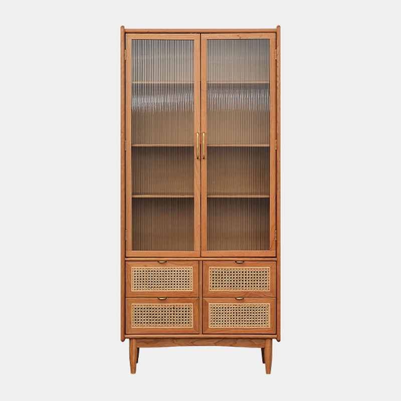 Simplicity Rectangle Storage Cabinet Solid Wood Accent Cabinet Rattan Weaving Vertical Glass Clearhalo 'Cabinets & Chests' 'cabinets_chests' 'furn' 'furn_cabinets_chests' 'Furniture' 'Living Room Furniture' 7665178