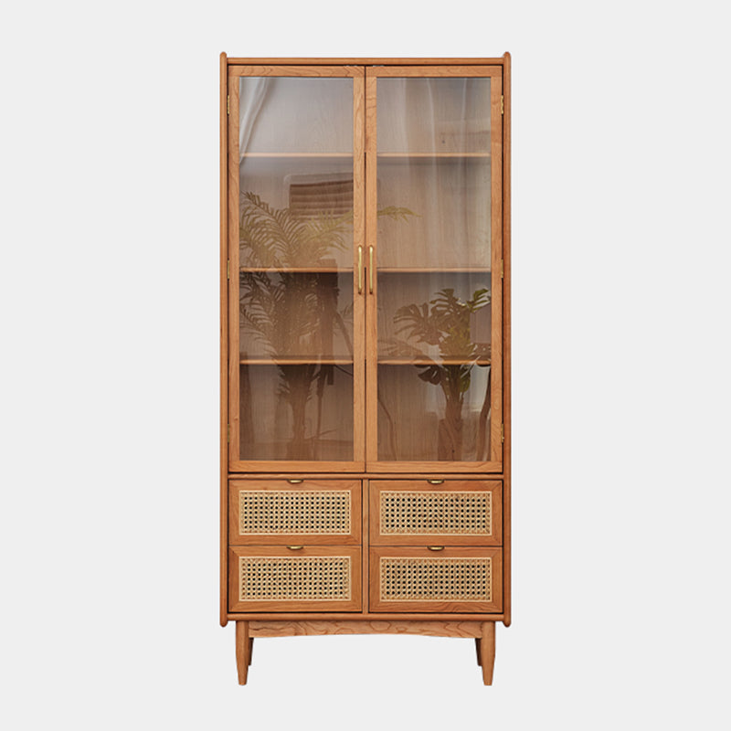 Simplicity Rectangle Storage Cabinet Solid Wood Accent Cabinet Rattan Weaving Transparent Glass Clearhalo 'Cabinets & Chests' 'cabinets_chests' 'furn' 'furn_cabinets_chests' 'Furniture' 'Living Room Furniture' 7665180
