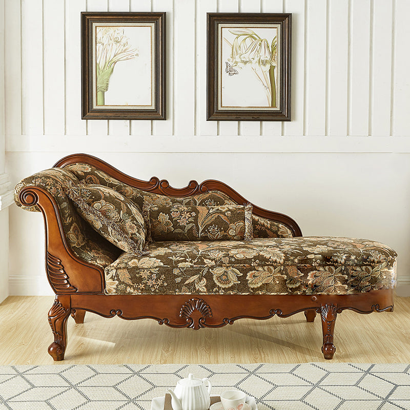 Living Room Chaise Rolled Arms Traditional Chaise Lounge with Cotton Upholster Dark Green Left-Arm Chaise Clearhalo 'Chairs & Seating' 'Chaise Lounge' 'chaise_lounge' 'furn' 'furn_chaise_lounge' 'Furniture' 'Living Room Furniture' 7665348