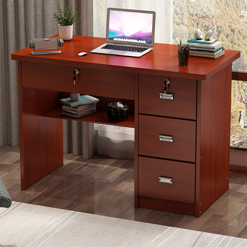 Engineered Wood Industrial Writing Desk Rectangular Office Desk with Drawers 39.4"L x 19.7"W x 29.5"H Red Brown 4 Clearhalo 'furn' 'furn_office_desk' 'Furniture' 'Office Desks' 'Office Furniture' 'office_desk' 7665725