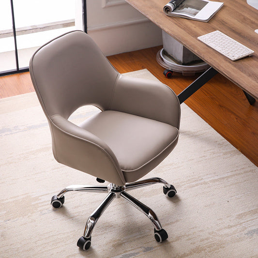 Armless Office Chair Leather Distressing Ergonomic Desk Chair with Wheels Grey 1 Piece