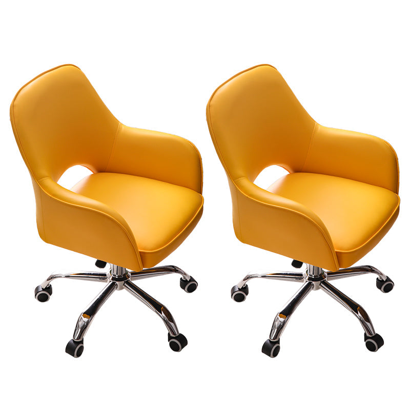 Armless Office Chair Leather Distressing Ergonomic Desk Chair with Wheels Yellow 2 Piece Set Clearhalo 'furn' 'furn_office_chair' 'Furniture' 'Office Chairs' 'Office Furniture' 'office_chair' 7665959