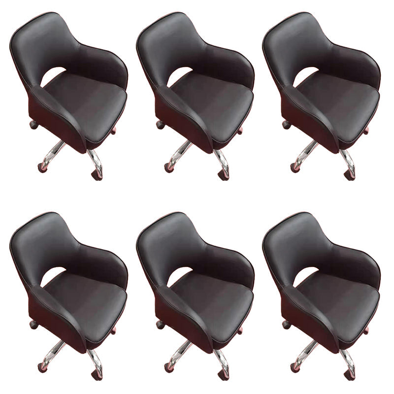 Armless Office Chair Leather Distressing Ergonomic Desk Chair with Wheels Black 6 Piece Set Clearhalo 'furn' 'furn_office_chair' 'Furniture' 'Office Chairs' 'Office Furniture' 'office_chair' 7665977
