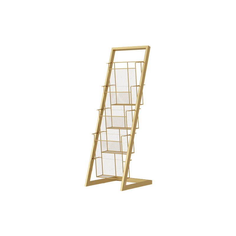 Contemporary Closed Back Bookcase Vertical Metal Bookshelf with Shelves 13"L x 10"W x 37"H Gold Clearhalo 'Bookcases' 'furn' 'furn_bookcases' 'Furniture' 'Office Furniture' 7666368