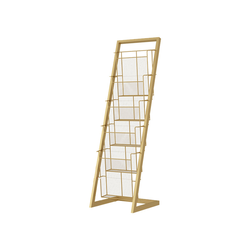 Contemporary Closed Back Bookcase Vertical Metal Bookshelf with Shelves 13"L x 10"W x 43"H Gold Clearhalo 'Bookcases' 'furn' 'furn_bookcases' 'Furniture' 'Office Furniture' 7666374