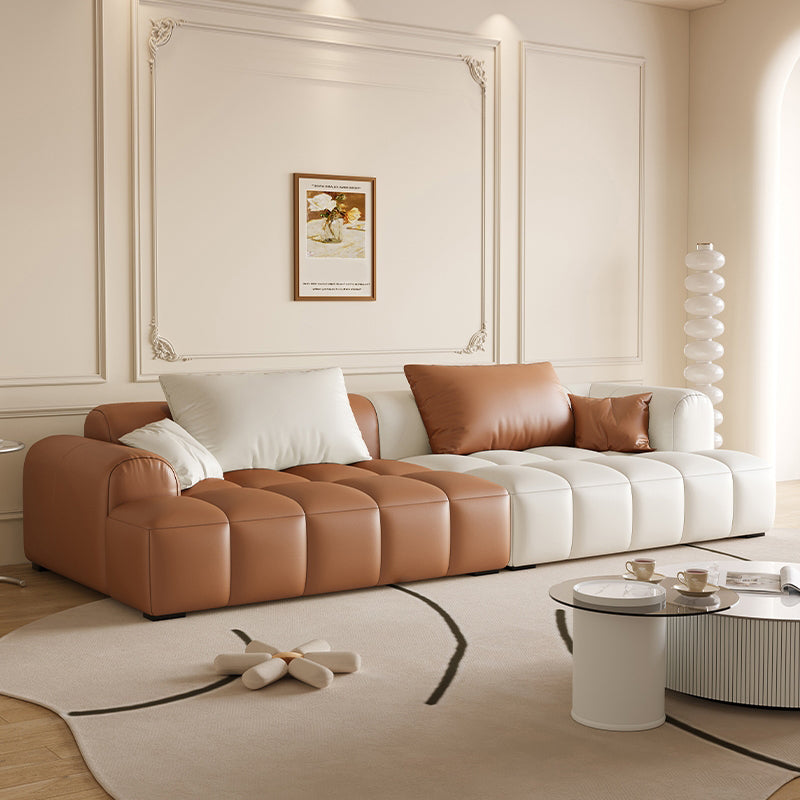 Scandinavian Faux Leather Pillow Back Recessed Arm Sofa For Living Room Clearhalo 'furn' 'furn_sofas' 'Furniture' 'Living Room Furniture' 'Sofa' 'sofas' 7671609