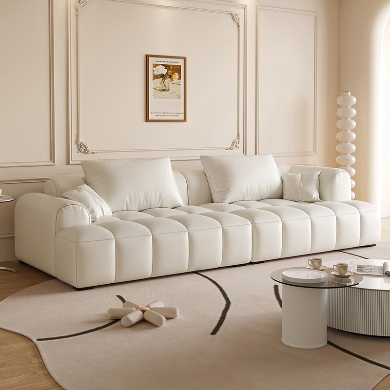 Scandinavian Faux Leather Pillow Back Recessed Arm Sofa For Living Room Clearhalo 'furn' 'furn_sofas' 'Furniture' 'Living Room Furniture' 'Sofa' 'sofas' 7671615