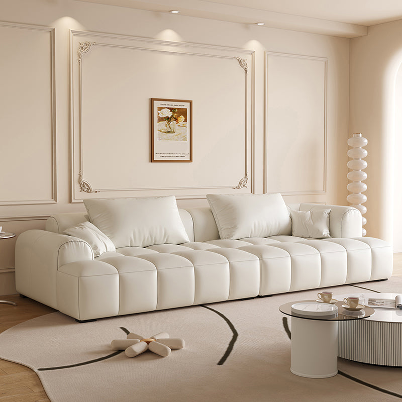 Scandinavian Faux Leather Pillow Back Recessed Arm Sofa For Living Room White Faux Leather Clearhalo 'furn' 'furn_sofas' 'Furniture' 'Living Room Furniture' 'Sofa' 'sofas' 7671621