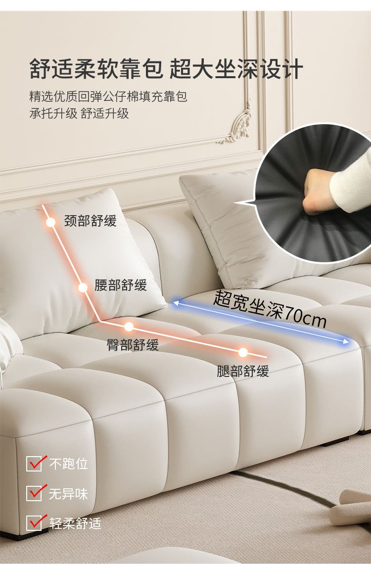 Scandinavian Faux Leather Pillow Back Recessed Arm Sofa For Living Room Clearhalo 'furn' 'furn_sofas' 'Furniture' 'Living Room Furniture' 'Sofa' 'sofas' 7671622