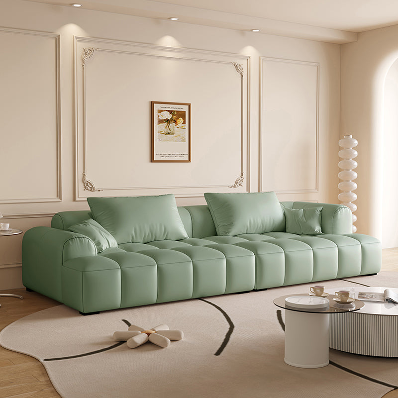 Scandinavian Faux Leather Pillow Back Recessed Arm Sofa For Living Room Green Faux Leather Clearhalo 'furn' 'furn_sofas' 'Furniture' 'Living Room Furniture' 'Sofa' 'sofas' 7671623