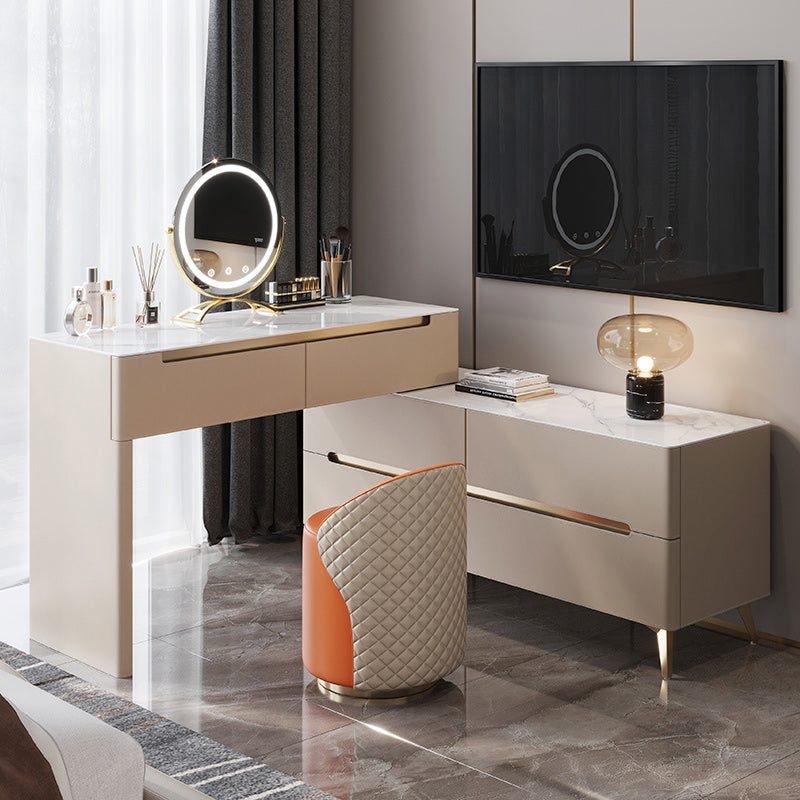 Contemporaneo con cassetto tavolo da toeletta a specchio illuminato per camera da letto metallico