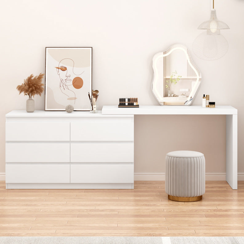 White Bedroom Lighted Mirror Wooden With Drawer Vanity Dressing Table Makeup Vanity (47") & Dresser(47") & Mirror & Vanity Stool Clearhalo 'Bedroom Furniture' 'furn' 'furn_makeup_vanities' 'Furniture' 'Makeup Vanities' 'makeup_vanities' 7672356