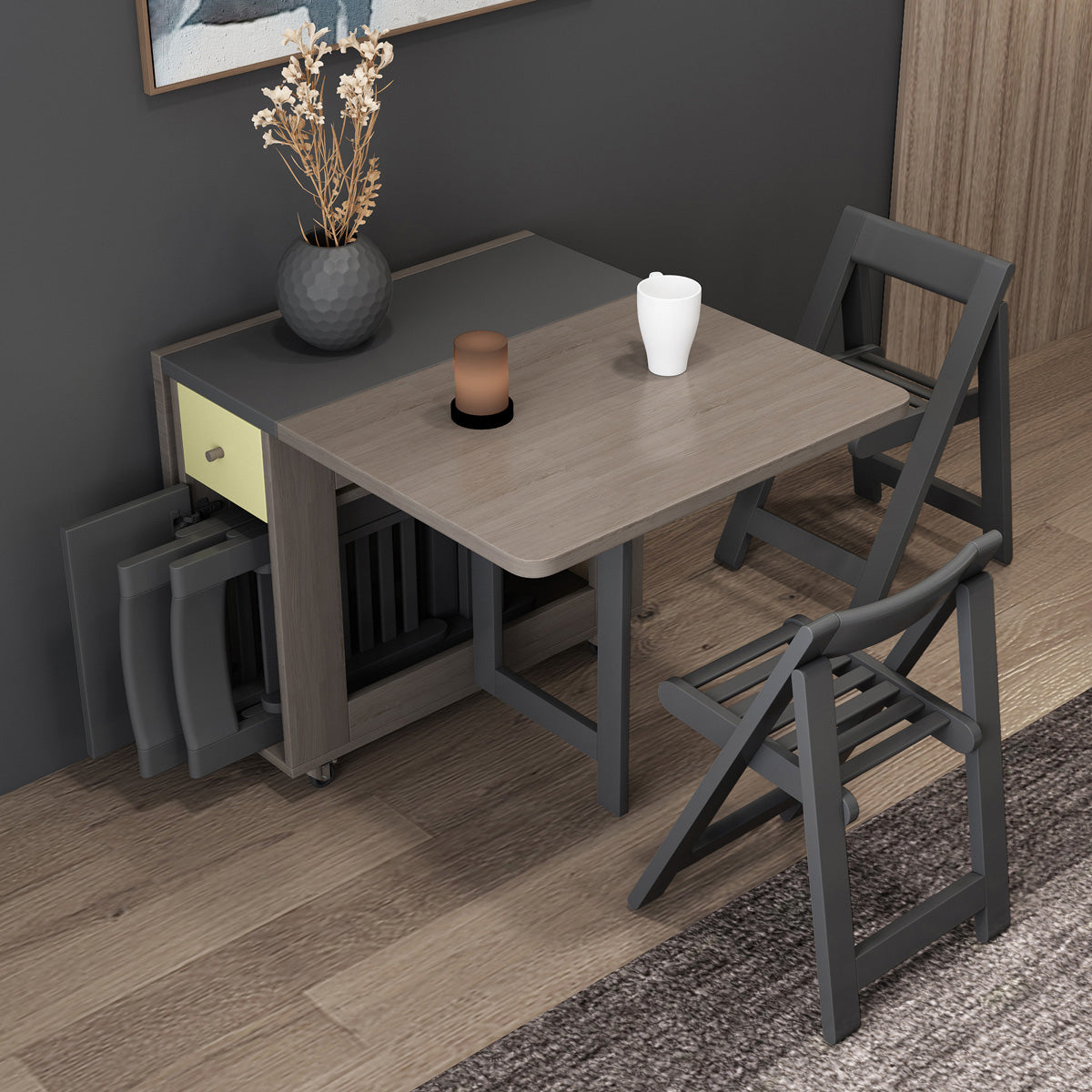 Modern Folding Dining Table Rectangle Tabletop with 2 Drawers Clearhalo 'Dining Tables & Seating' 'Dining Tables' 'dining_table' 'furn' 'furn_dining_table' 'Furniture' 'Kitchen & Dining Furniture' 7672436