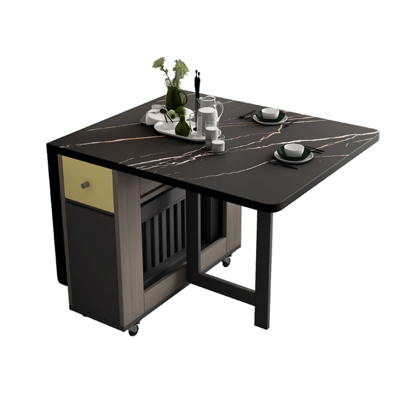 Modern Folding Dining Table Rectangle Tabletop with 2 Drawers Black Without Chairs Clearhalo 'Dining Tables & Seating' 'Dining Tables' 'dining_table' 'furn' 'furn_dining_table' 'Furniture' 'Kitchen & Dining Furniture' 7672437