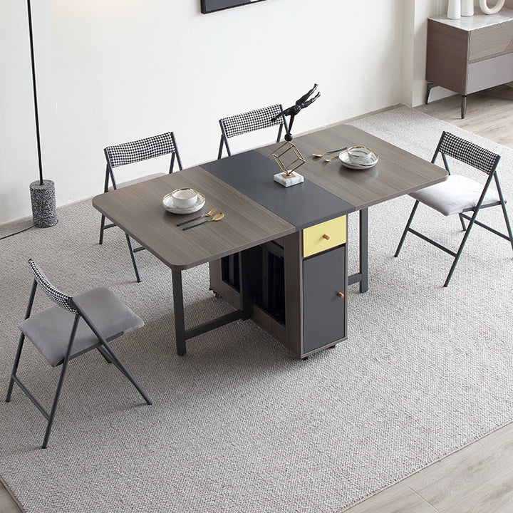 Modern Folding Dining Table Rectangle Tabletop with 2 Drawers Clearhalo 'Dining Tables & Seating' 'Dining Tables' 'dining_table' 'furn' 'furn_dining_table' 'Furniture' 'Kitchen & Dining Furniture' 7672445