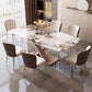 Luxury Rectangular White Stone Top Dining Table with Gold Metal X-Base