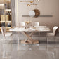 Luxury Rectangular White Stone Top Dining Table with Gold Metal X-Base