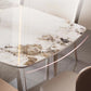 Luxury Rectangular White Stone Top Dining Table with Gold Metal X-Base
