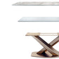 Luxury Rectangular White Stone Top Dining Table with Gold Metal X-Base
