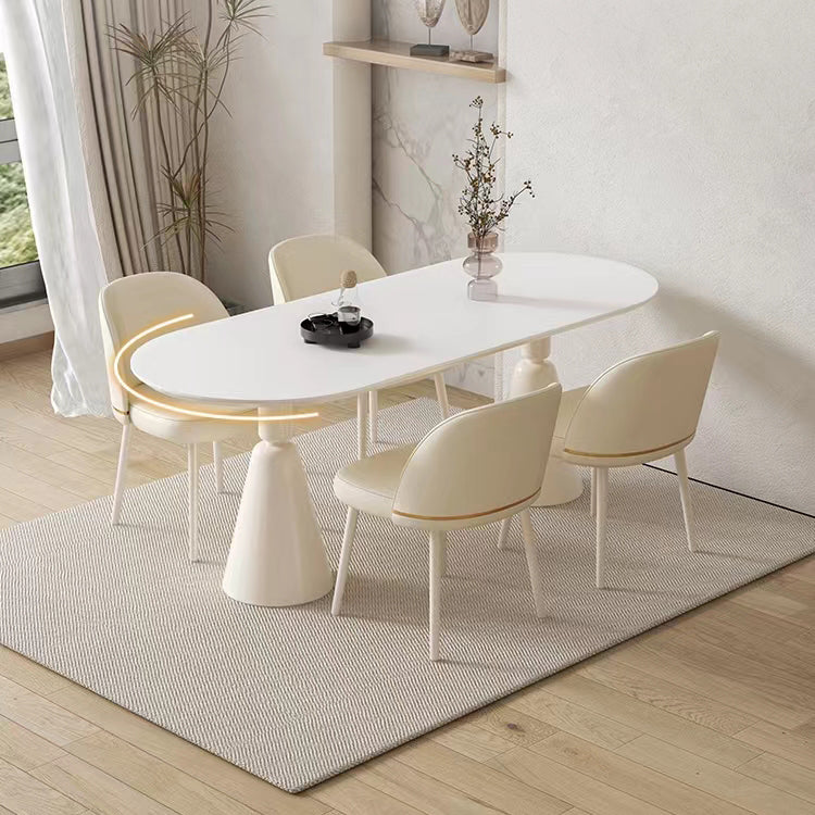 Modern White Top Dining Table for Small Space Linen White Finish Steel Base