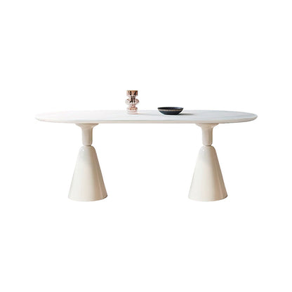 Modern White Top Dining Table for Small Space Linen White Finish Steel Base
