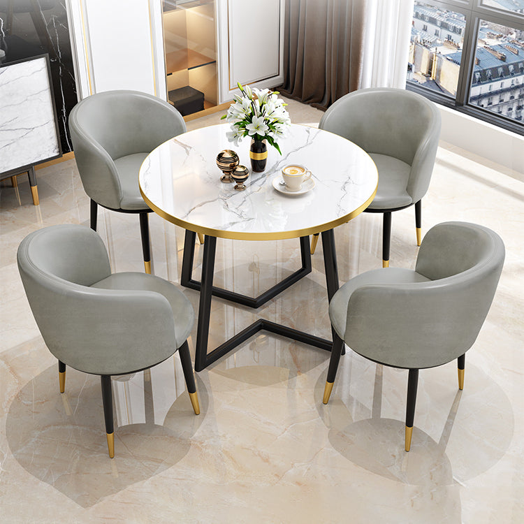 Glam Wood Top Dining Table Round Tabletop with Iron Double Pedestal Base Clearhalo 'Dining Tables & Seating' 'Dining Tables' 'dining_table' 'furn' 'furn_dining_table' 'Furniture' 'Kitchen & Dining Furniture' 7672478