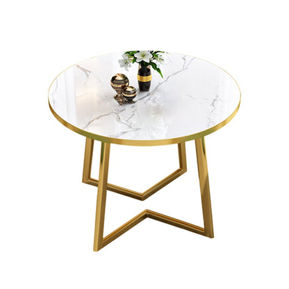 Glam Wood Top Dining Table Round Tabletop with Iron Double Pedestal Base Without Chairs Clearhalo 'Dining Tables & Seating' 'Dining Tables' 'dining_table' 'furn' 'furn_dining_table' 'Furniture' 'Kitchen & Dining Furniture' 7672480
